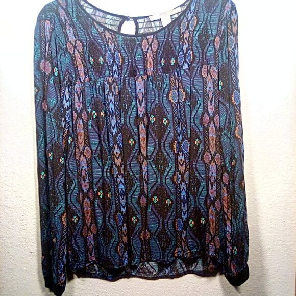 Forever 21 Conceptions Blue Printed long sleeve blouse Size: S - Picture 10 of 12